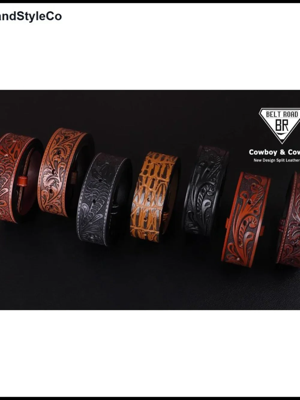 Western PU Leather Belt Strap with Carved Patterns, Interchangeable Buckle, for